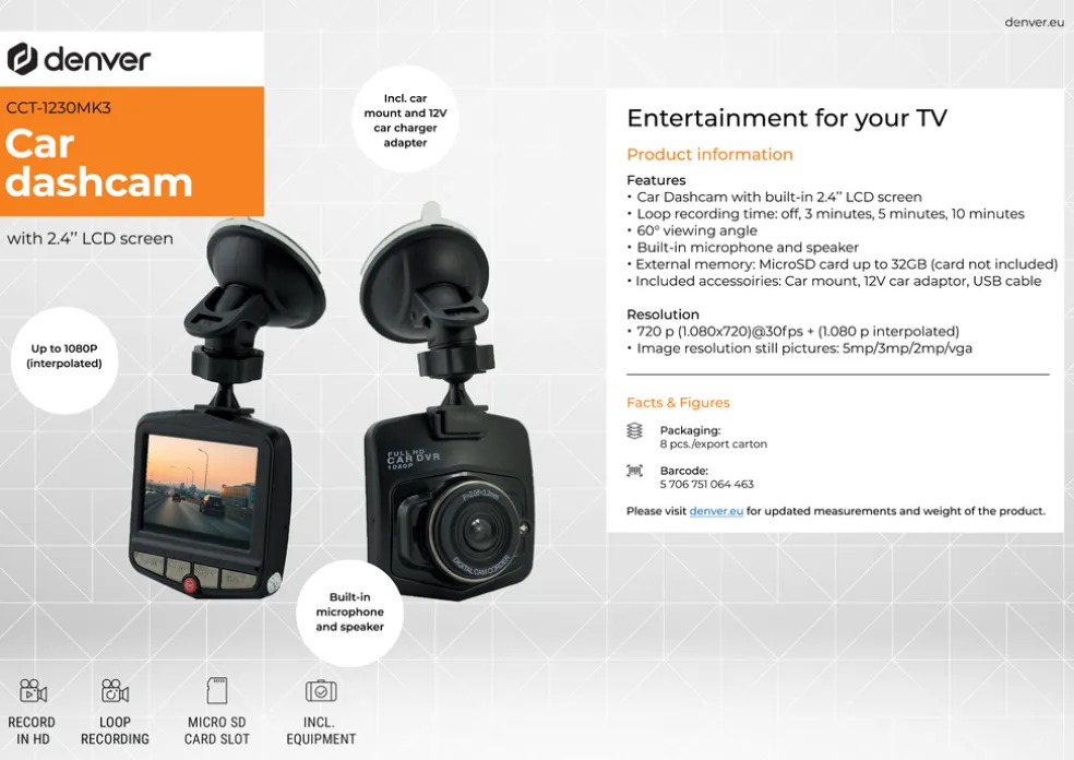 Bilkamera/Dashcam CCT-1230MK3 Denver