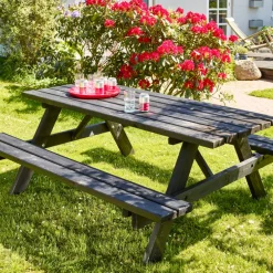 Bord-/bänkset Furu Svart 177 x 155 cm Hortus