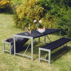 Bord-/bänkset H-modell Svart 3 delar Hortus