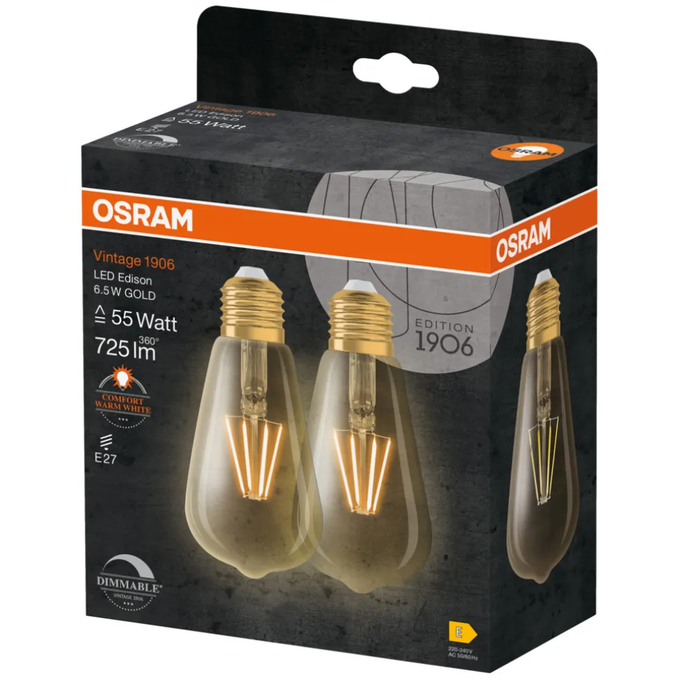 Edisonlampa Vintage LED Filament 6,5W E27 2-pack Osram