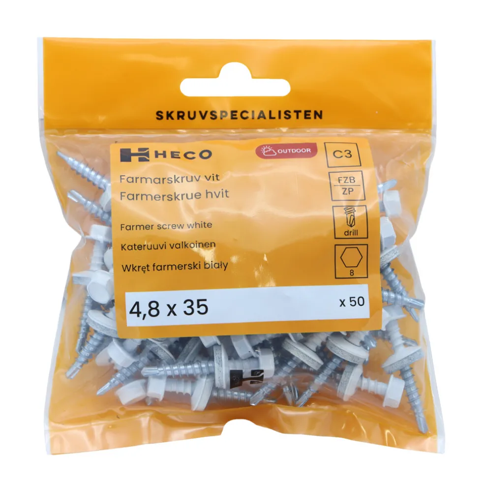 Farmarskruv C2 4,8 x 35 mm Vit 50-pack Heco