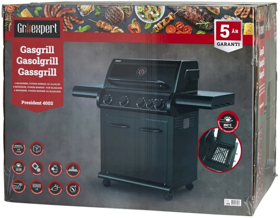 Gasolgrill 4 brännare + 1 Power Burner 19,6 kW Grillexpert