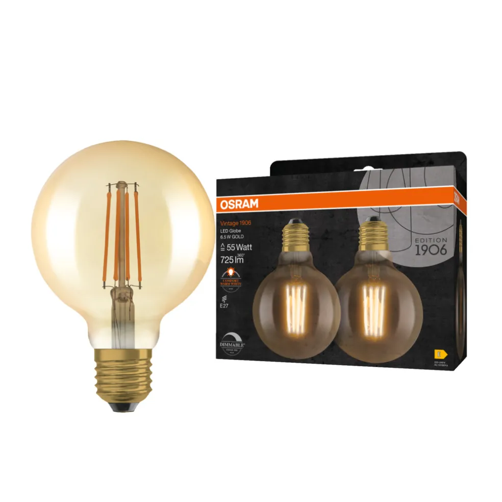 Globlampa Vintage LED Filament 6,5W E27 2-pack Osram