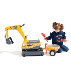 Grävmaskin Super Builder m/släp Gul Falk