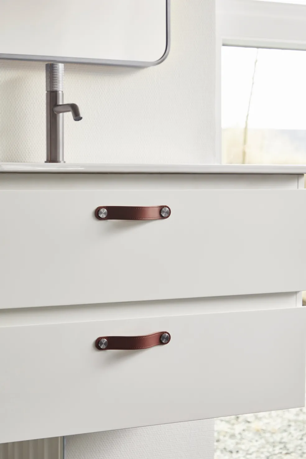 Lådhandtag Läder Brun 12,8 cm 2-pack