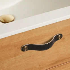 Lådhandtag Läder Svart 12,8 cm 2-pack