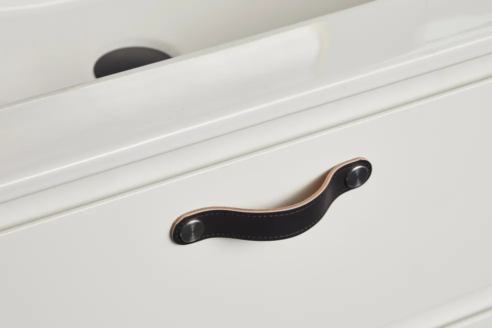 Lådhandtag Läder Svart 12,8 cm 2-pack