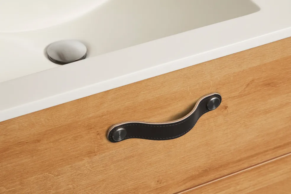 Lådhandtag Läder Svart 12,8 cm 2-pack