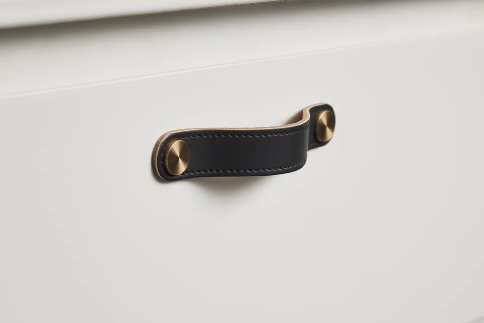 Lådhandtag Läder Svart 12,8 cm 2-pack