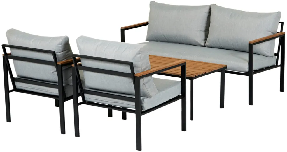 Loungeset Tokyo Svart/Grå/Teak 4 delar Sunlife