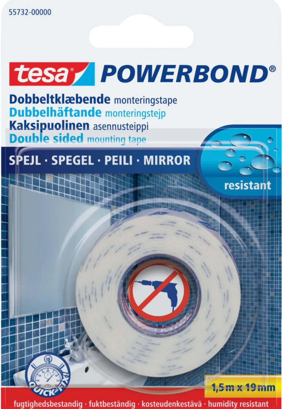 Monteringstejp 1,5 m x 19 mm Tesa