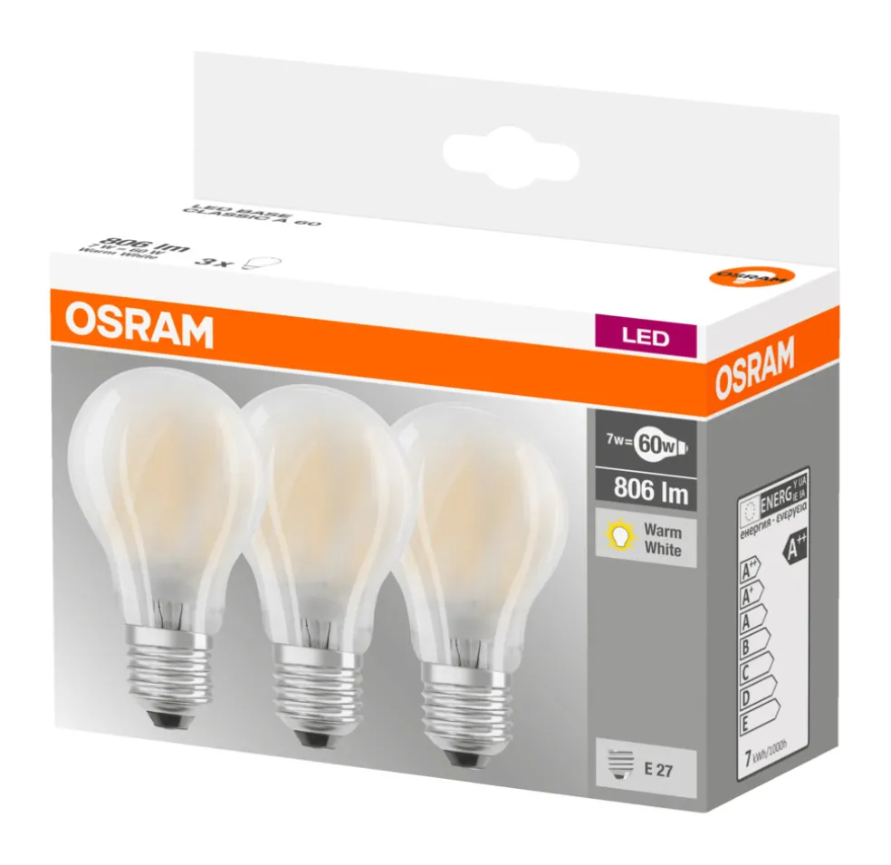 Normallampa LED 7W 3-pack Osram