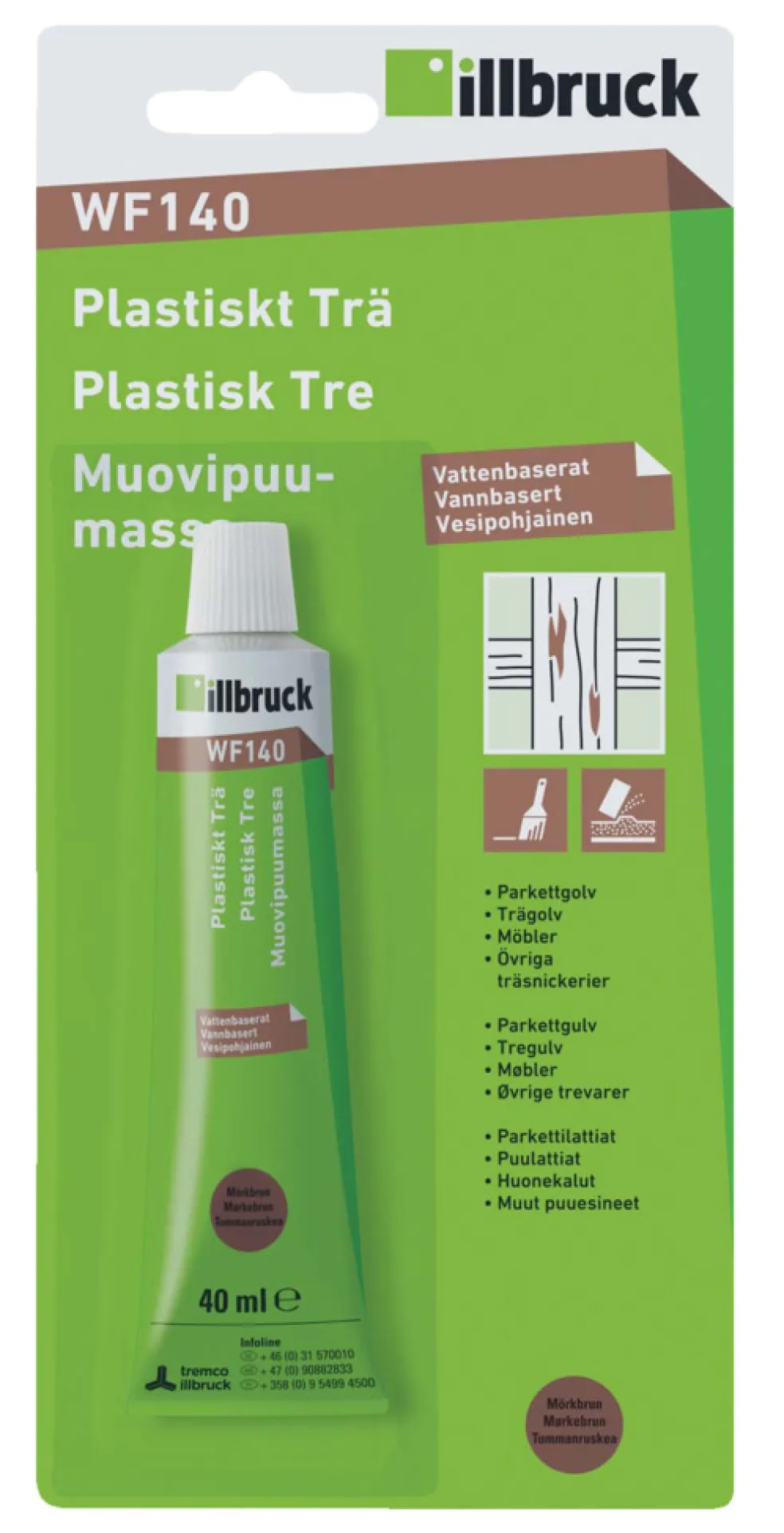 Plastiskt Trä WF140 Mörkbrun 40 ml illbruck