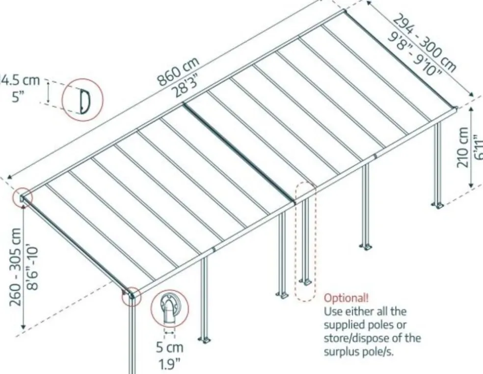 Terrasstak Olympia 25,3 m² Antracit Canopia by Palram