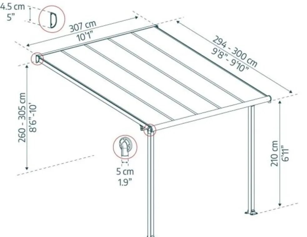 Terrasstak Olympia 9 m² Antracit Canopia by Palram