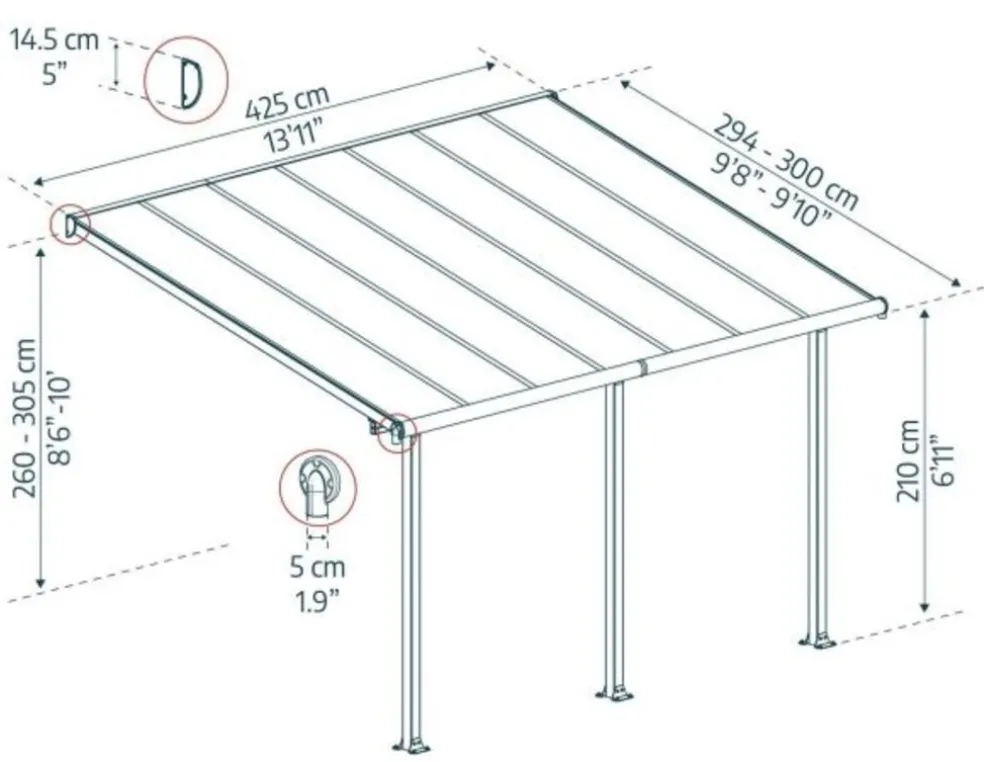 Terrasstak Olympia 12,5 m² Antracit Canopia by Palram
