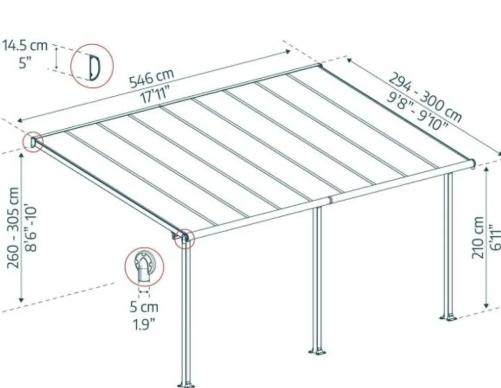 Terrasstak Olympia 16,1 m² Antracit Canopia by Palram