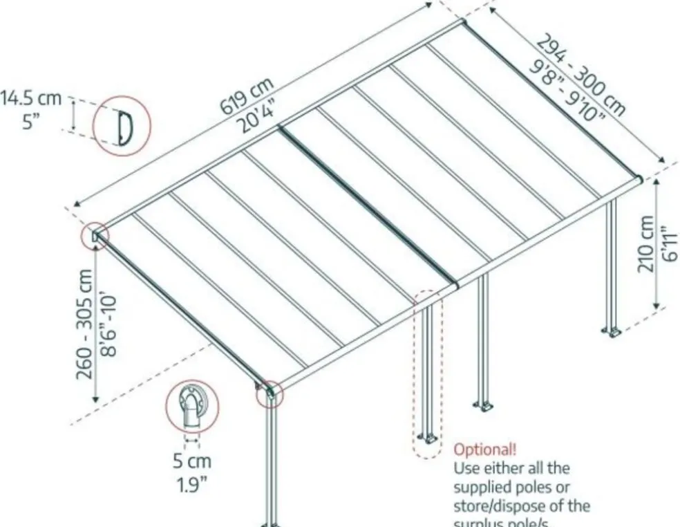Terrasstak Olympia 18,2 m² Antracit Canopia by Palram