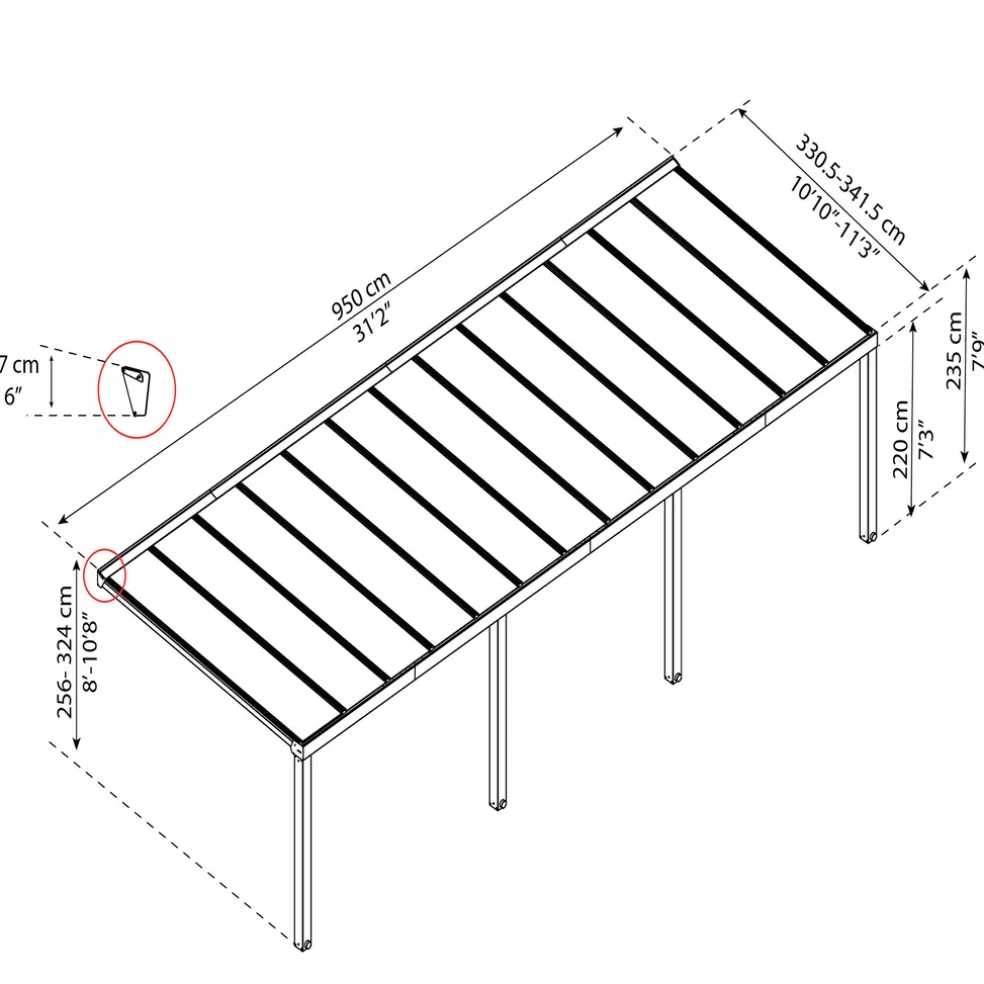Terrasstak Stockholm 3,4 x 9,5 m Antracit Canopia by Palram