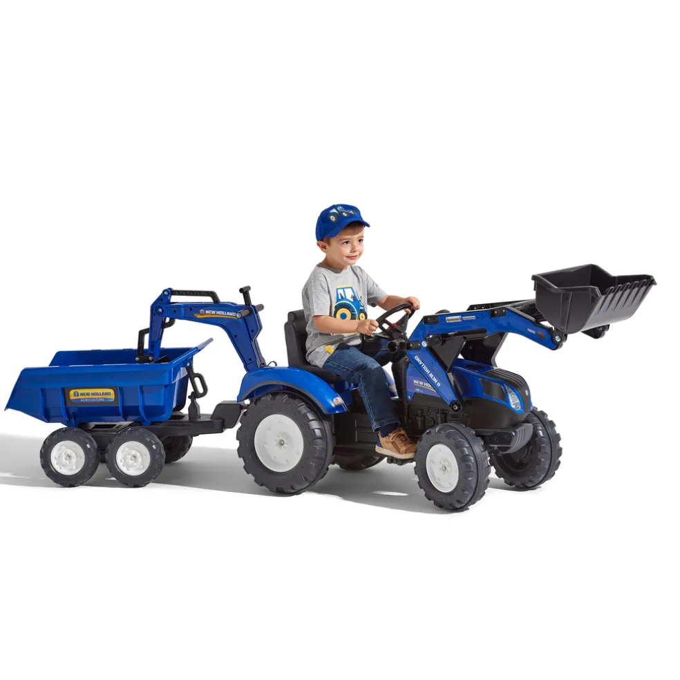 Traktorgrävare New Holland m/släp Blå Falk