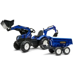 Traktorgrävare New Holland m/släp Blå Falk
