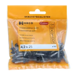 Vindskiveskruv C4 4,2 x 25 mm Svart 50-pack Heco