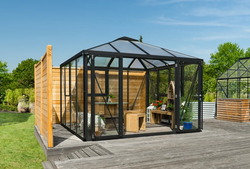 Växthus Fortuna 10200 Svart Glas/Poly 10,2 m² Vitavia