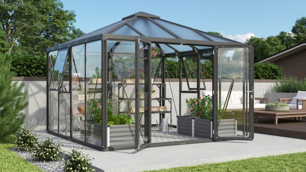 Växthus Fortuna 10200 Svart Glas/Poly 10,2 m² Vitavia