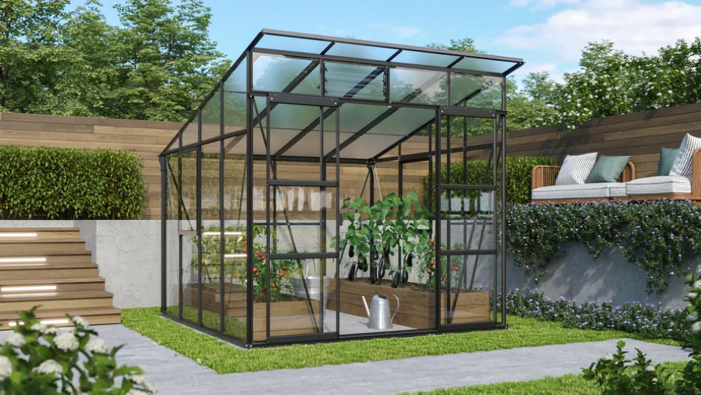 Växthus Freya 7600 Svart Glas/Poly 7,6 m² Vitavia