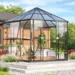 Växthus Hera 9000 Svart Glas/Poly Sockel 9 m² Vitavia
