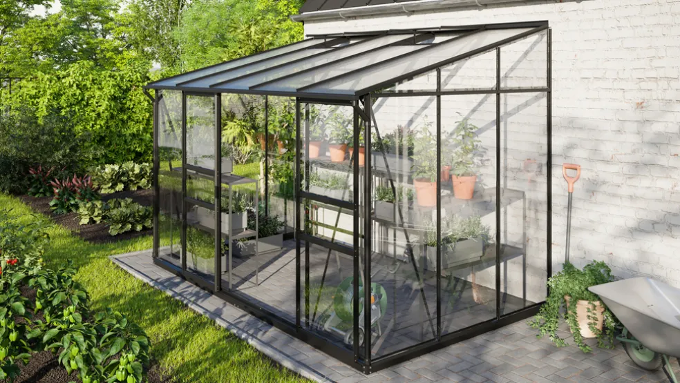 Växthus Ida 6500 Svart Glas/Poly Sockel 6,5 m² Vitavia