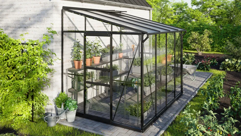 Växthus Ida 5200 Svart Glas/Poly Sockel 5,2 m² Vitavia