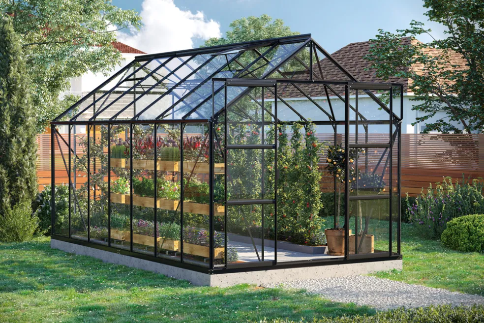 Växthus Uranus 11500 Svart Glas Sockel 11,5 m² Vitavia