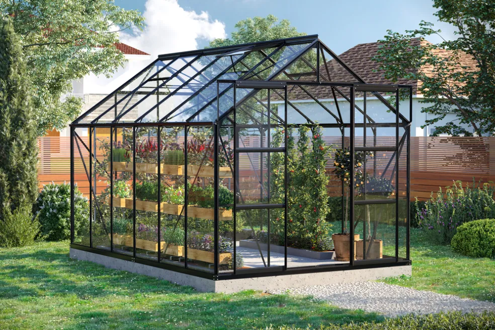 Växthus Uranus 9900 Svart Glas Sockel 9,9 m² Vitavia